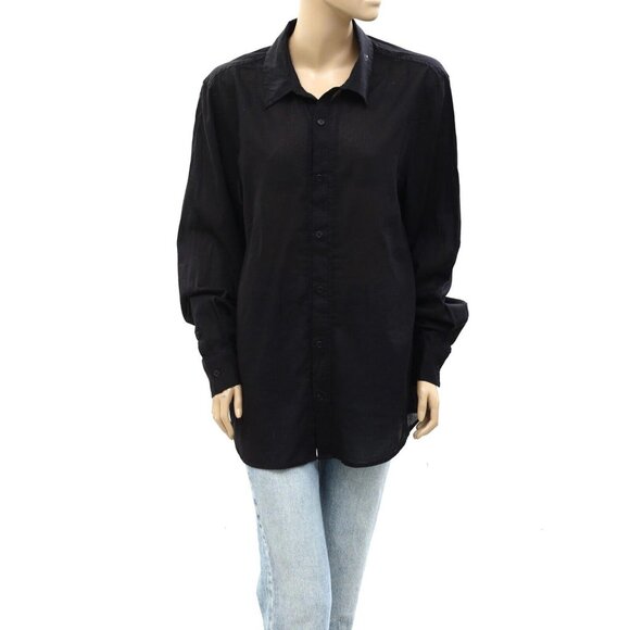 Nili Lotan Solid Buttondown Shirt Tunic Top Long Sleeve Collared Cotton M 270260